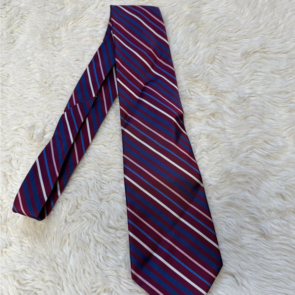 Zionetti Striped Silk Tie 100% Silk Made in USA Burgundy Blue Pink White